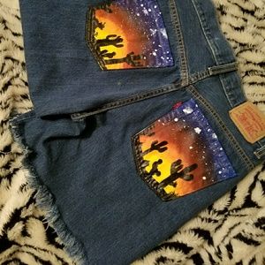 Levi denim hand painted shorts